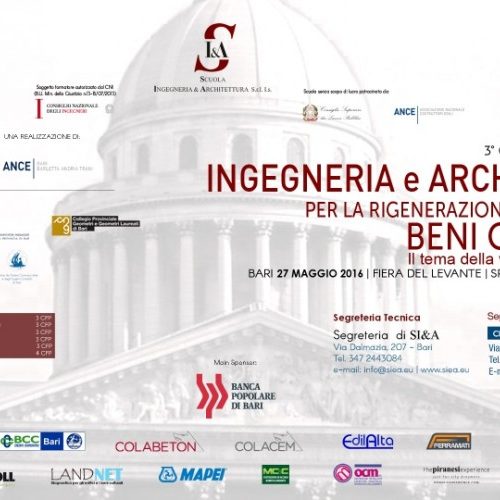 A Bari il terzo convegno nazionale su Ingegneria e Architettura per la Rigenerazione e la Tutela dei Beni Culturali